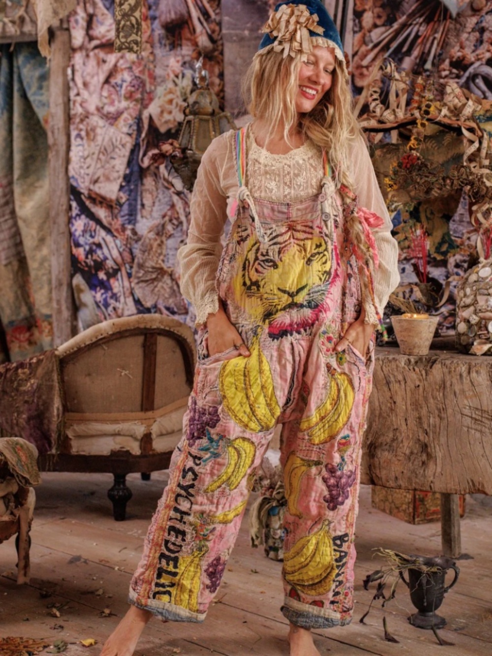 🐯MAGNOLIA PEARL Psychedelic Tiger Love Overalls NWT🐯